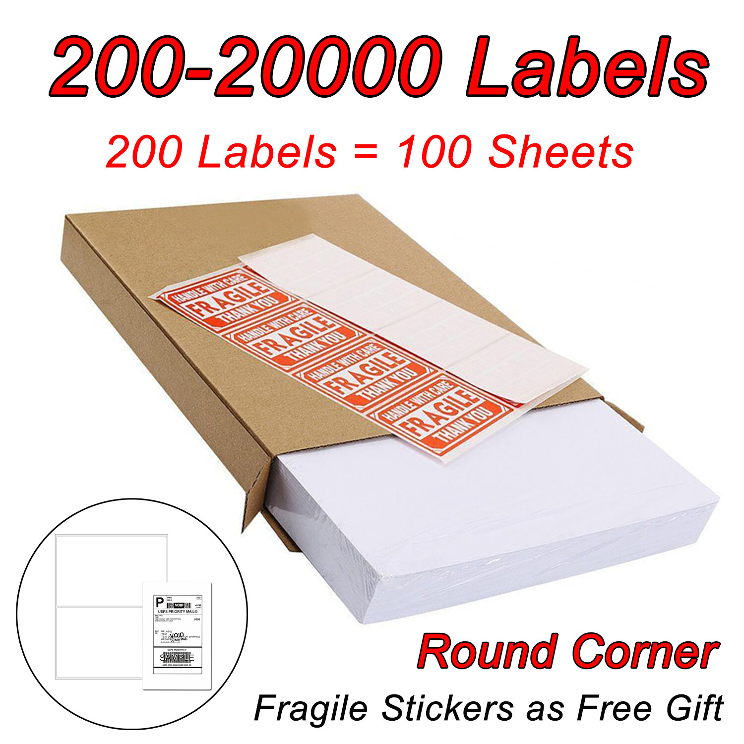Half Sheet Premium 8.5×5.5 Shipping Label Round Corner Self Adhesive 2 per Sheet