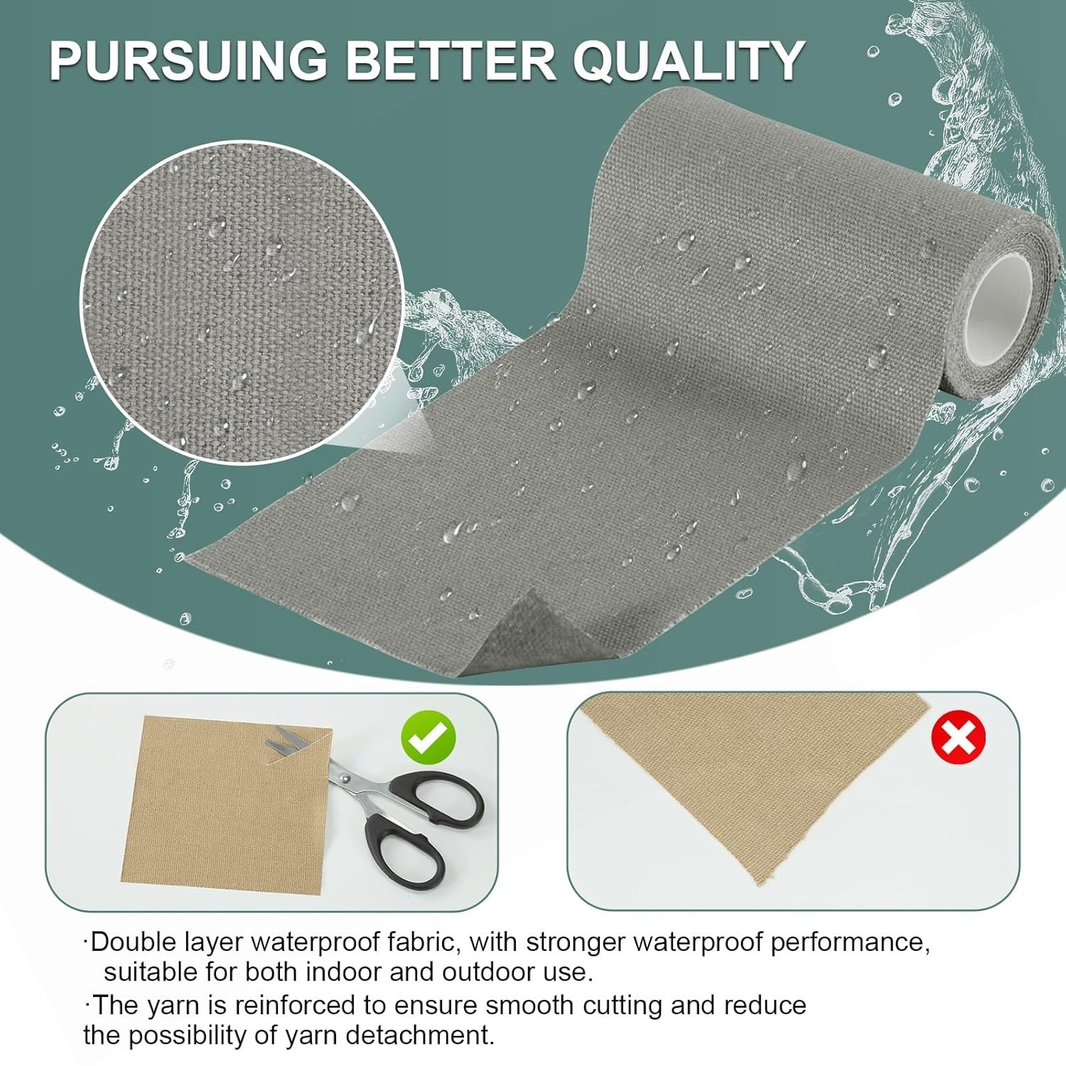 Linen Canvas Repair Tape, 4×63 Inches Dark Grey Waterproof Self-Adhesive Patch f