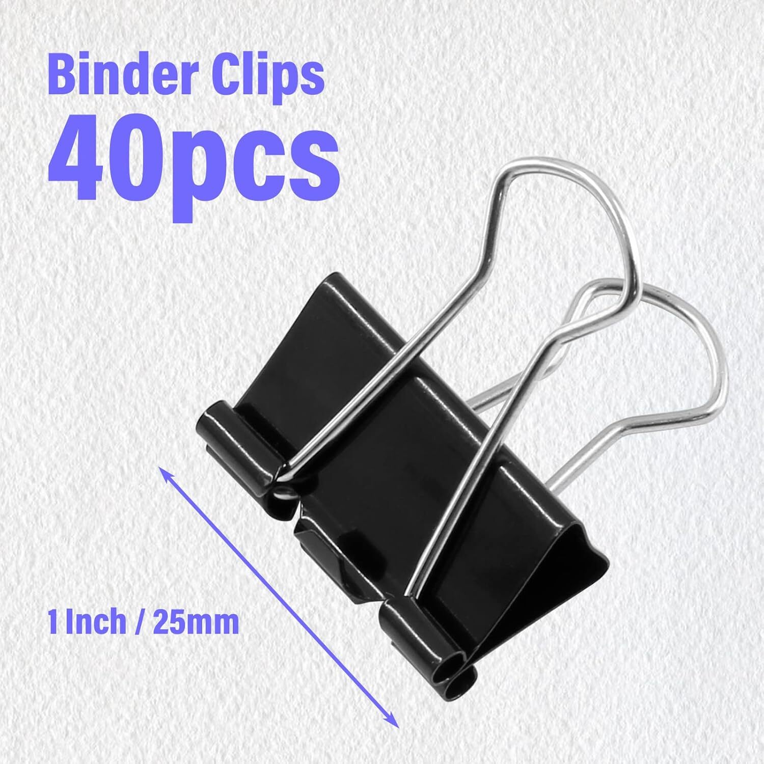 40 Pack 1 Inch / 25mm Binder Clips Black Paper Clips Medium Binder Clips Metal P