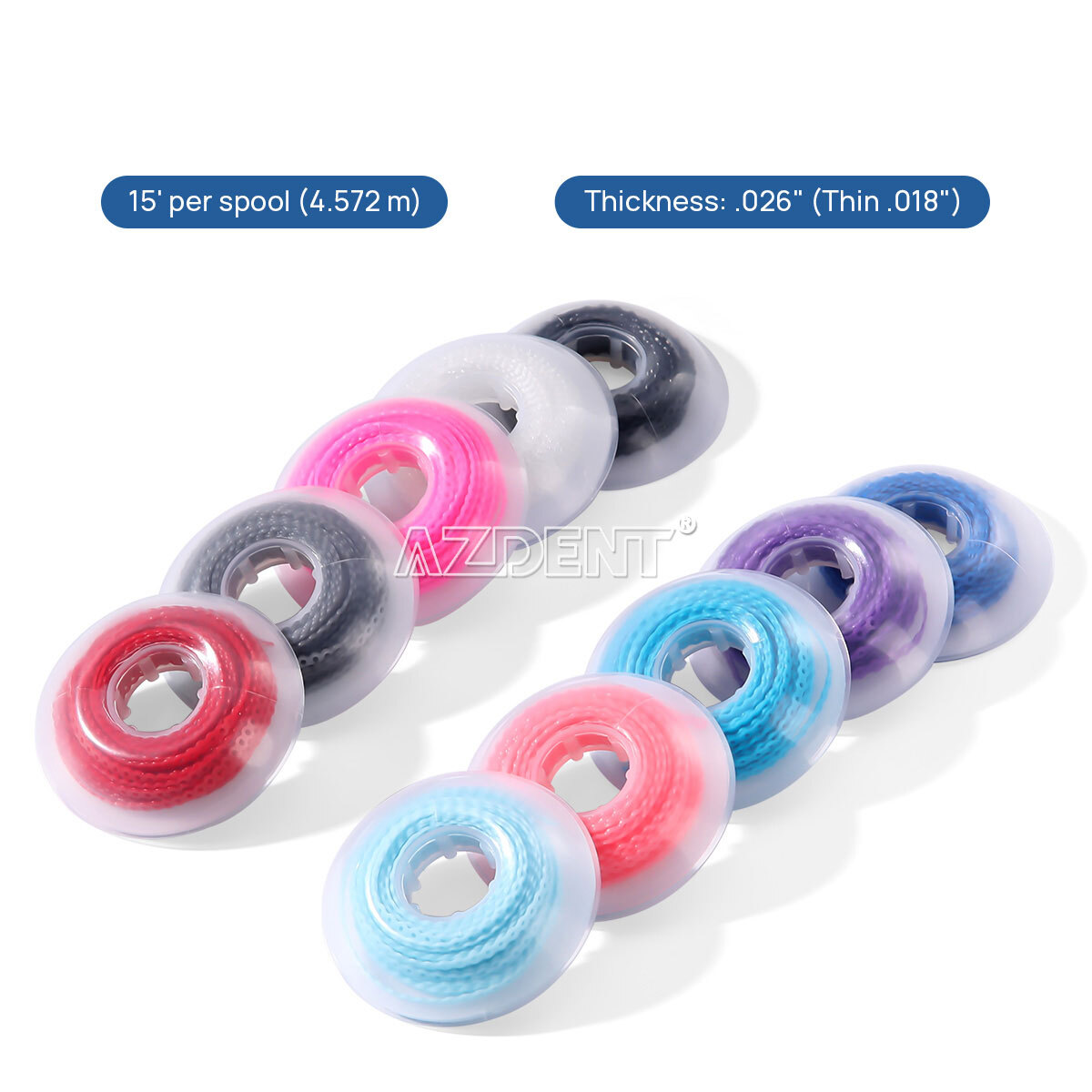 AZDENT Dental Orthodontic Colored Elastic Power Chain Elastic Ligature Ties