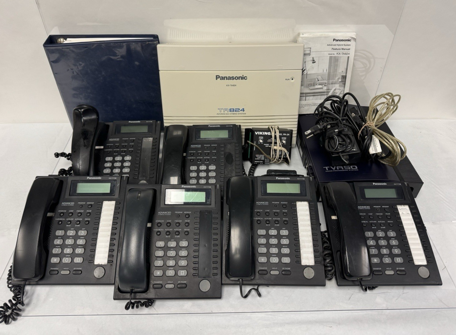 Panasonic KX-TA824 Hybrid Telephone System w/ KX-TVA50, VIKING PA-2A, 6 Phones
