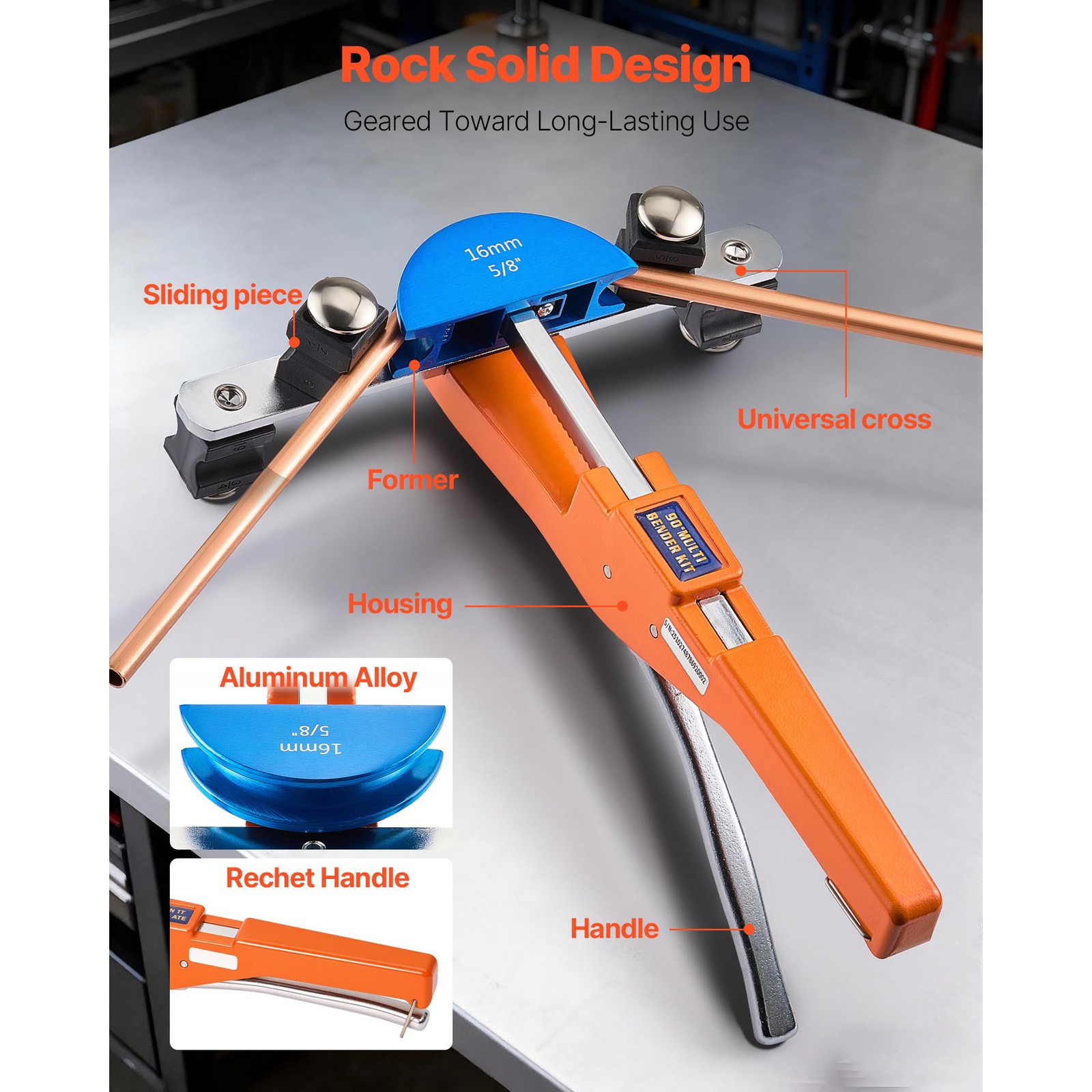 Uimoso Tubing Bender Kit 1/4-7/8 In Ratcheting Pipe Bender with Aluminum Design
