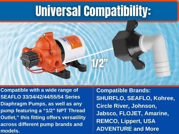 SEAFLO 1/2″ FNPT x 1/2″ Barb Angled Pump Fittings 10-Pack SHURFLO Fit