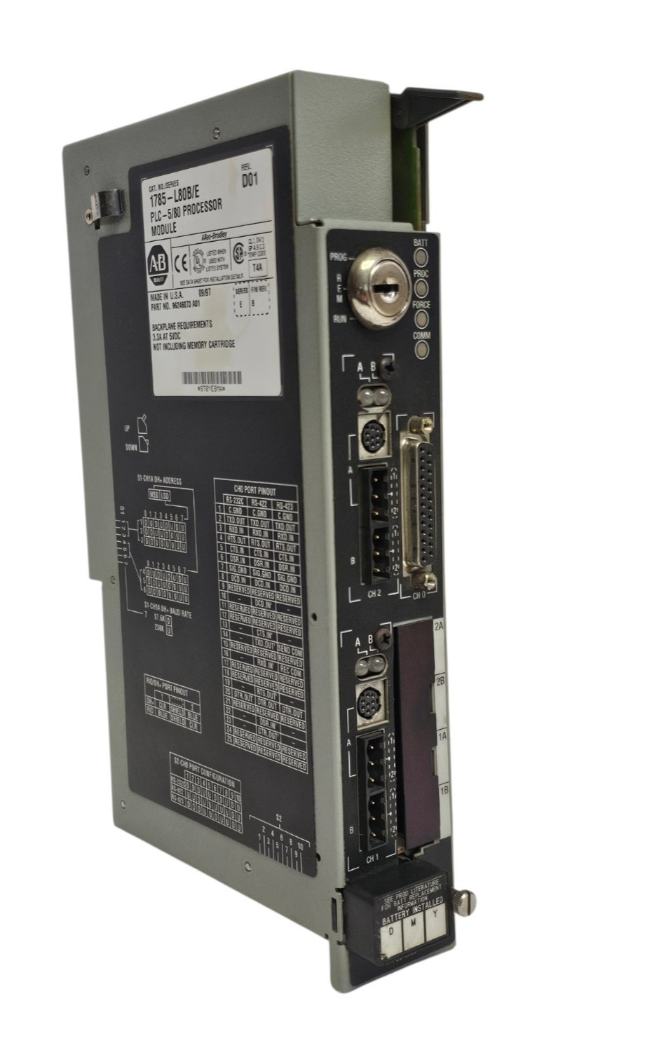 ALLEN BRADLEY 1785-L80B /E PLC-5/80 PROCESSOR MODULE REV. D01 F/W REV. B SER. E