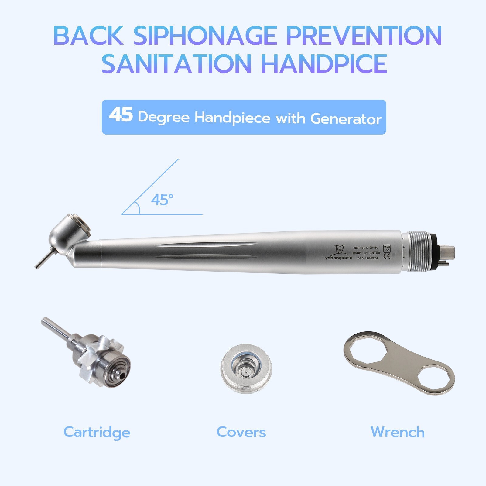 Dental Surgical 45 Degree High Speed Handpiece Push Button Single Spray 4 Holes