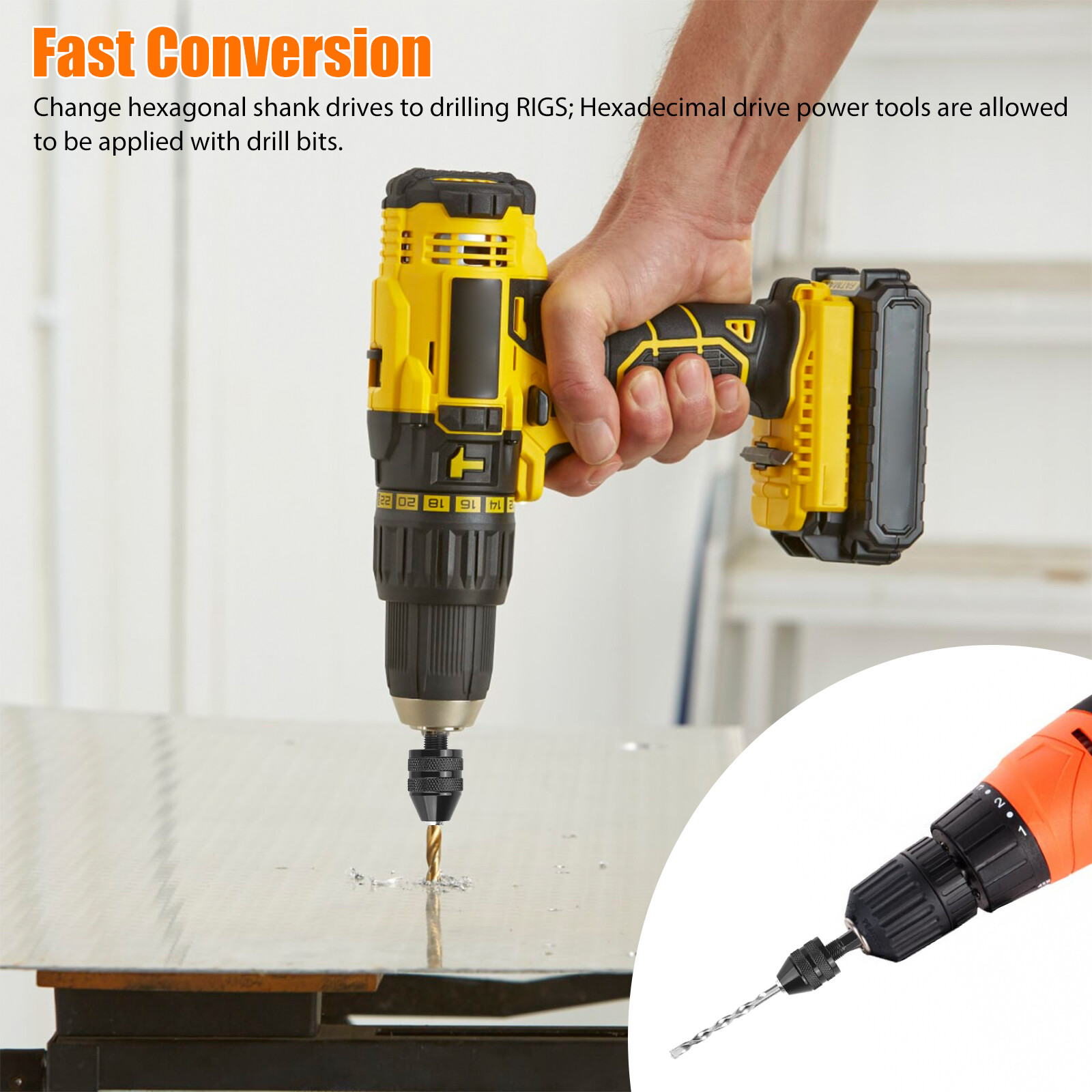 2Pcs 1/4″ Inch Hex Shank Keyless Drill Bit Chuck Quick Change Adapter Converter