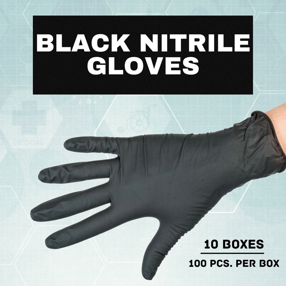 1000 Pieces Finger-Textured Black Nitrile Exam Powder-Free Gloves, Large, 6 MIL