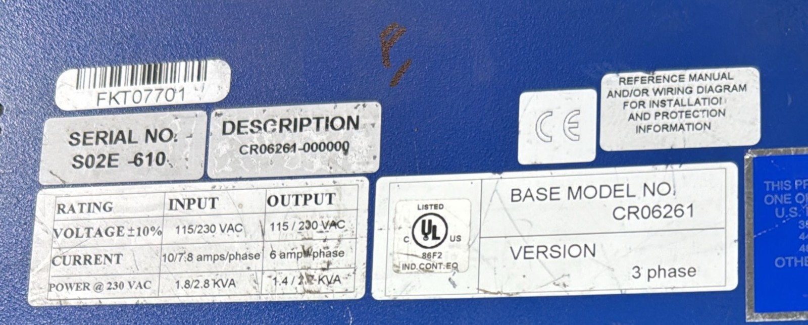 KOLLMORGEN CR06261-000000 **FOR PARTS ONLY* FINAL SALE – NO RETURNS ACCEPTED
