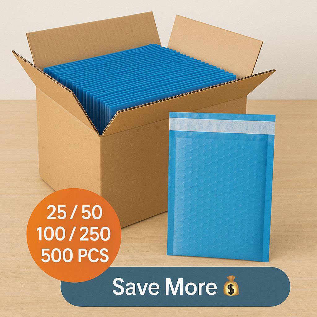 BubbleBox Blue #000 4×8 Poly Bubble Mailers Self Seal Padded Envelopes 4×7