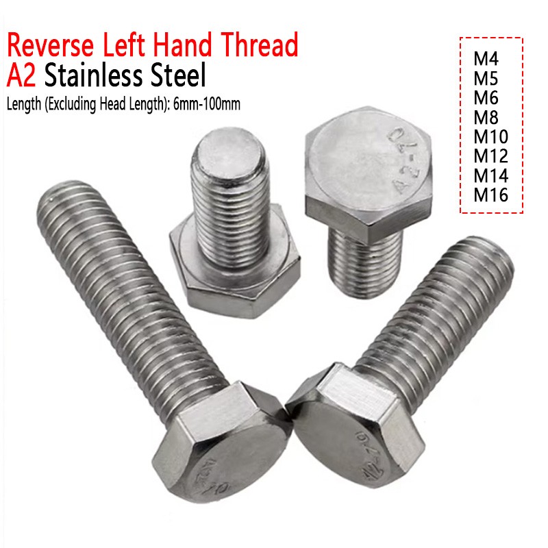 M4-M16 Reverse Left Hand Thread Hexagon Screws Hex Head Bolts A2 Stainless Steel