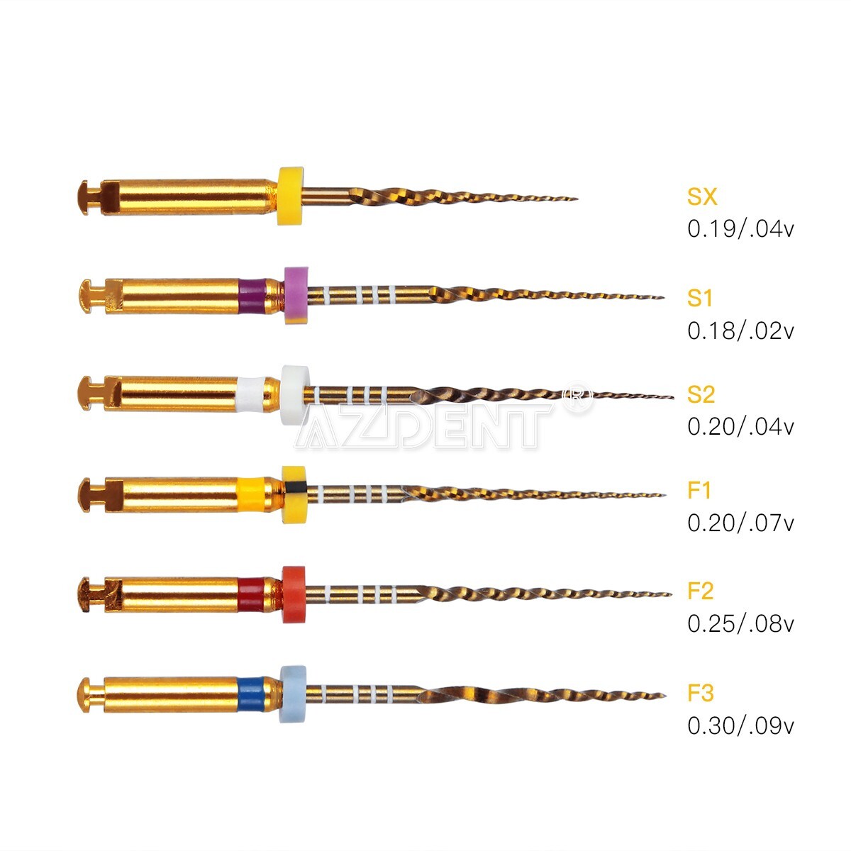 AZDENT Dental Endo Rotary Files Gold Taper NITI Endodontic Root Files SX-F3 25MM