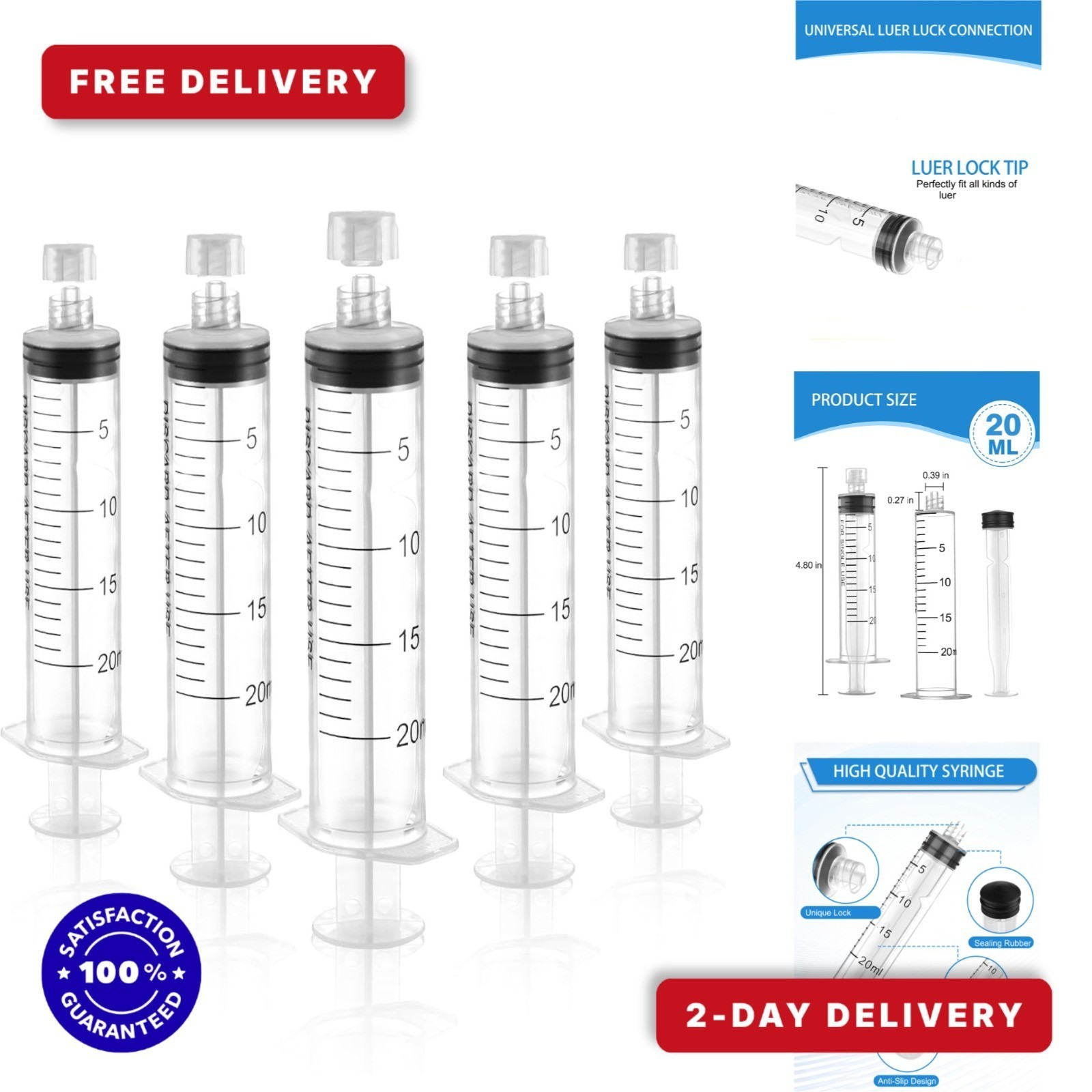 Luer Lock Syringe 20ml – Sterile Disposable Syringe Pack of 10