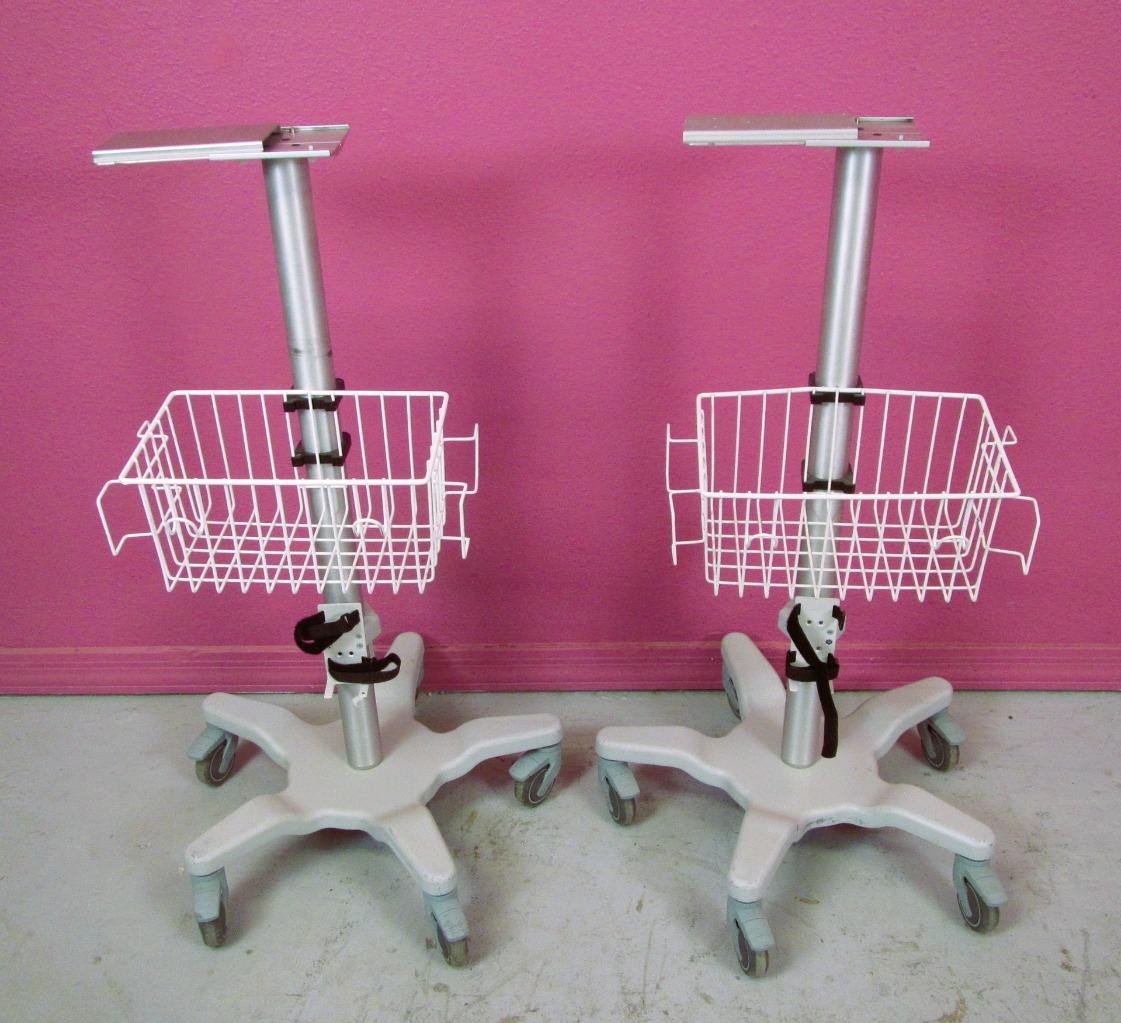 Medical Equipment Monitor Cart Stand w/ Quick Release Mount, Basket, Cord Wrap