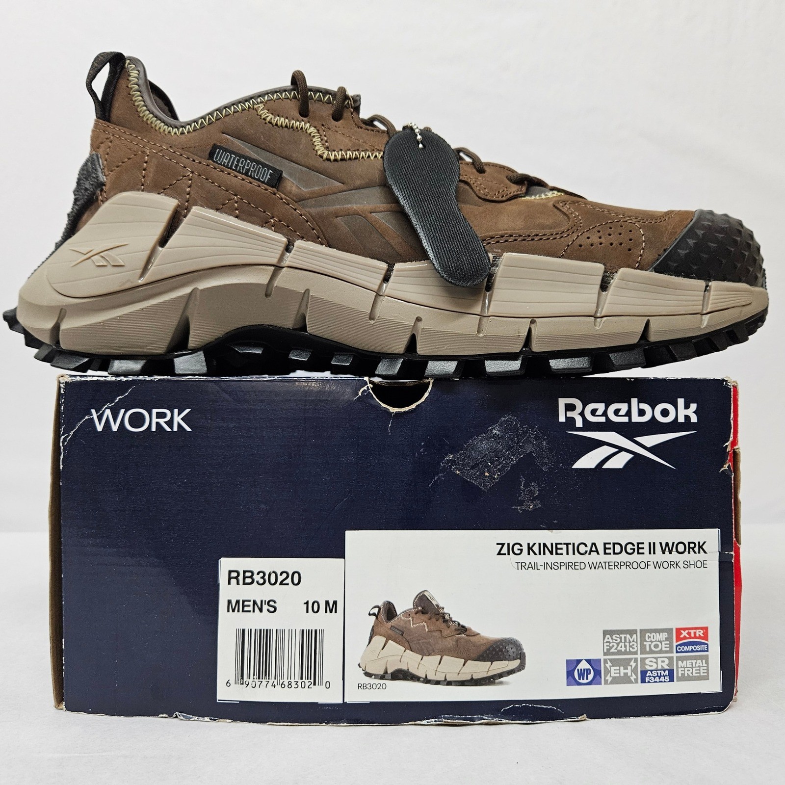 Reebok Men’s Zig Kinetica Edge II Work Safety Shoes RB3020 Brown Leather Sz 10