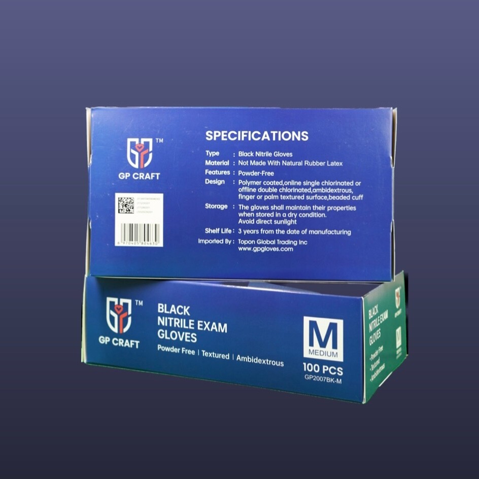 GP CRAFT Nitrile Gloves, 5 Mils, Medical, Fentanyl Resistant, Black,Case of 1000