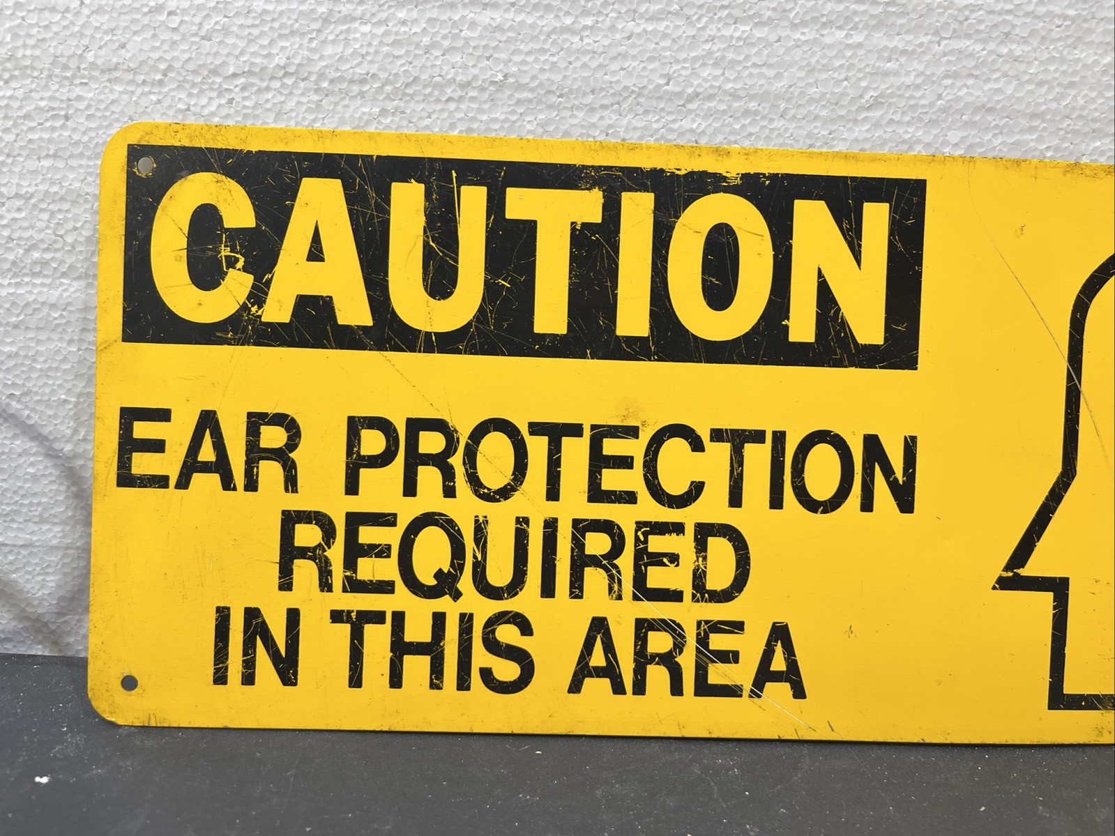 Vintage Metal Safety Sign Caution Ear Protection Required Industrial Garage