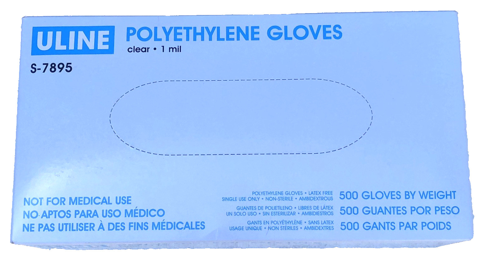 Uline 500 Polyethylene Gloves Clear 1 Mil S-7895 Single Use Ambidextrous New Box