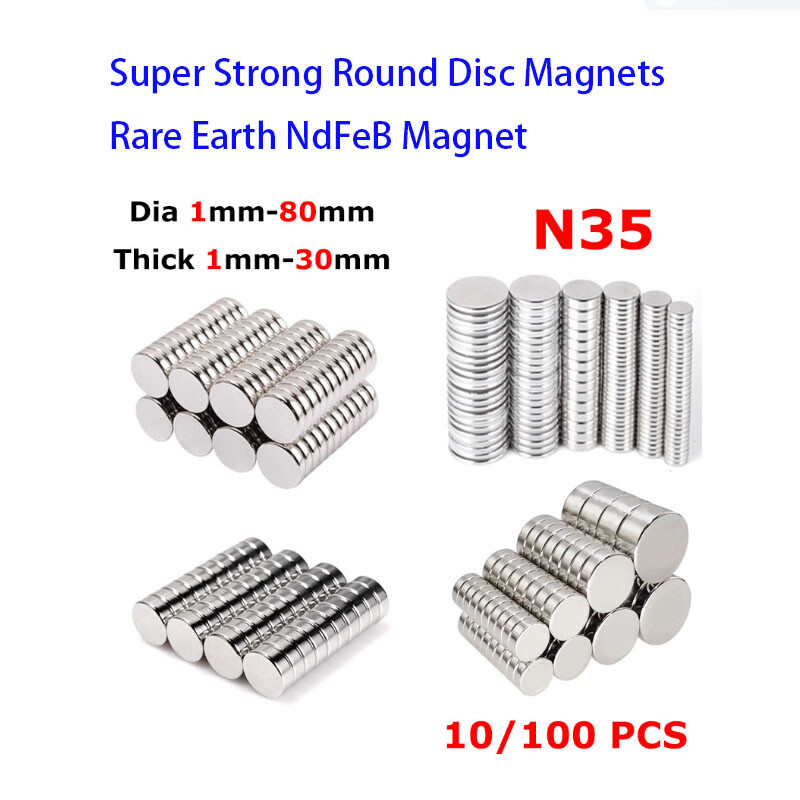 Super Strong Round Disc Magnets Rare Earth NdFeB Magnet N35 Dia 1mm – 80mm