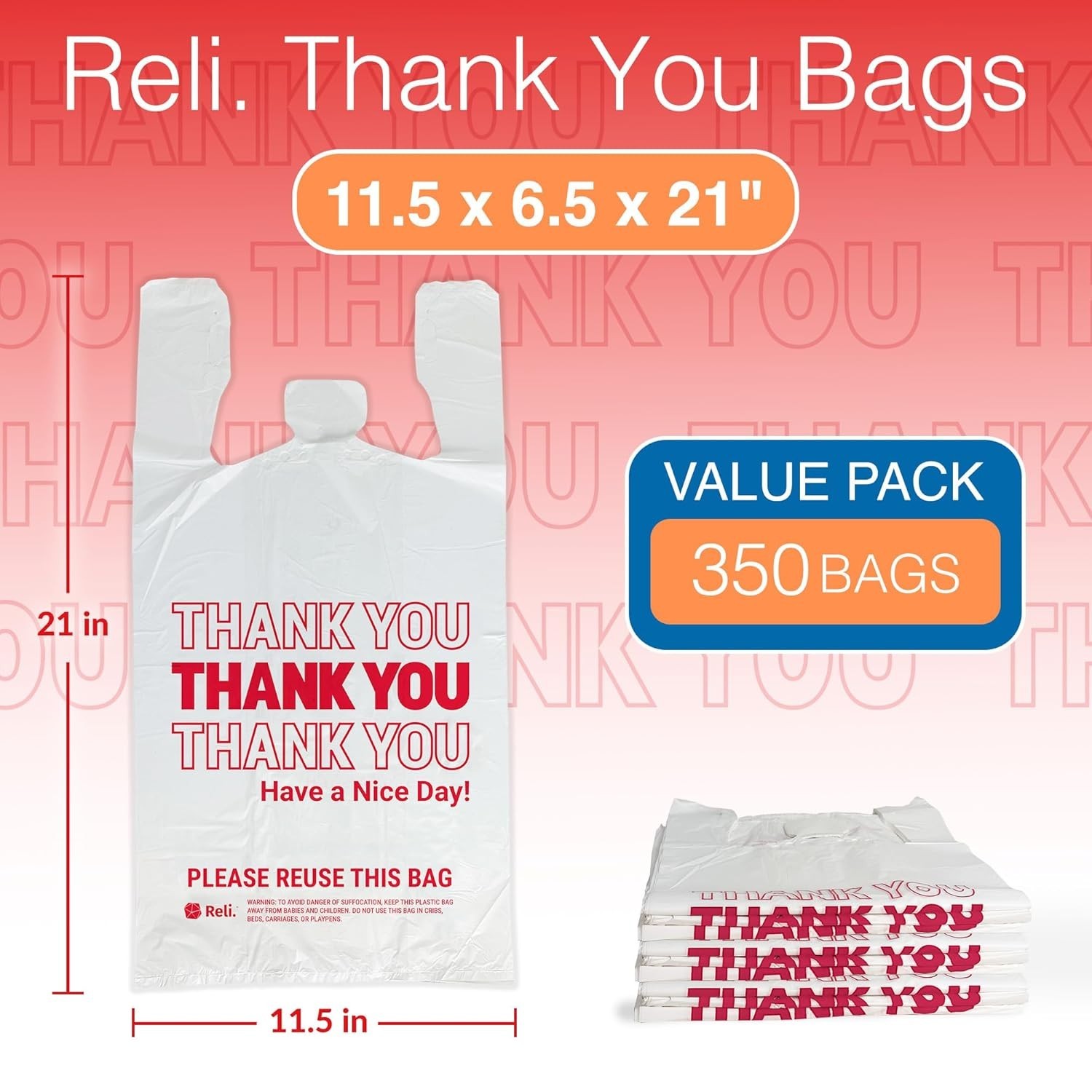 High Quality Thank You Plastic Bags – 350 Count for Grocery Stores & Retail Use