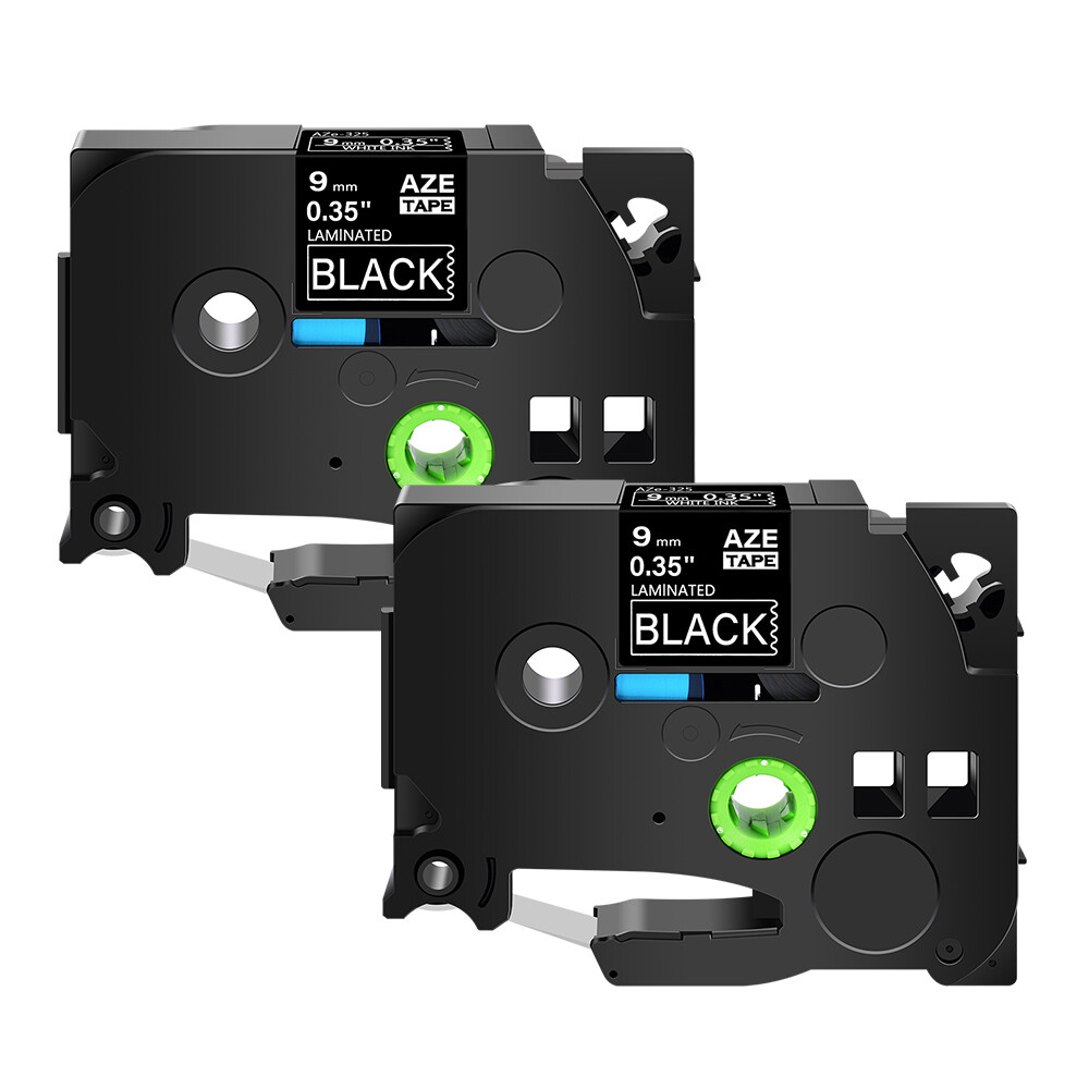 2PK Compatible with Brother PT1010 TZ-325 Tze-325 White on Black Label Tape 9mm