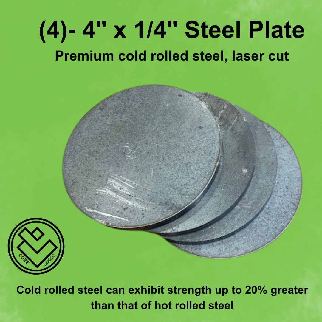 (4) -1/4″ Round Steel Plates, 4″ diameter, Cold Rolled Steel, Disk, Circle