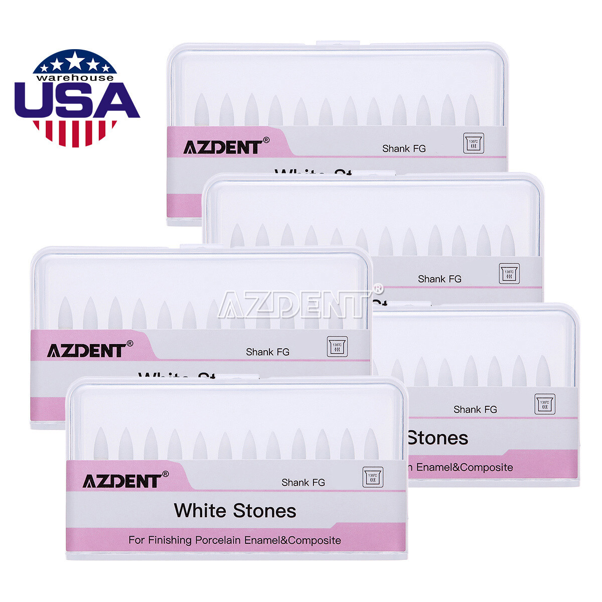 10packs Dental Flame Mounted White Stone Polishing Burs FG Abrasion Point Burs