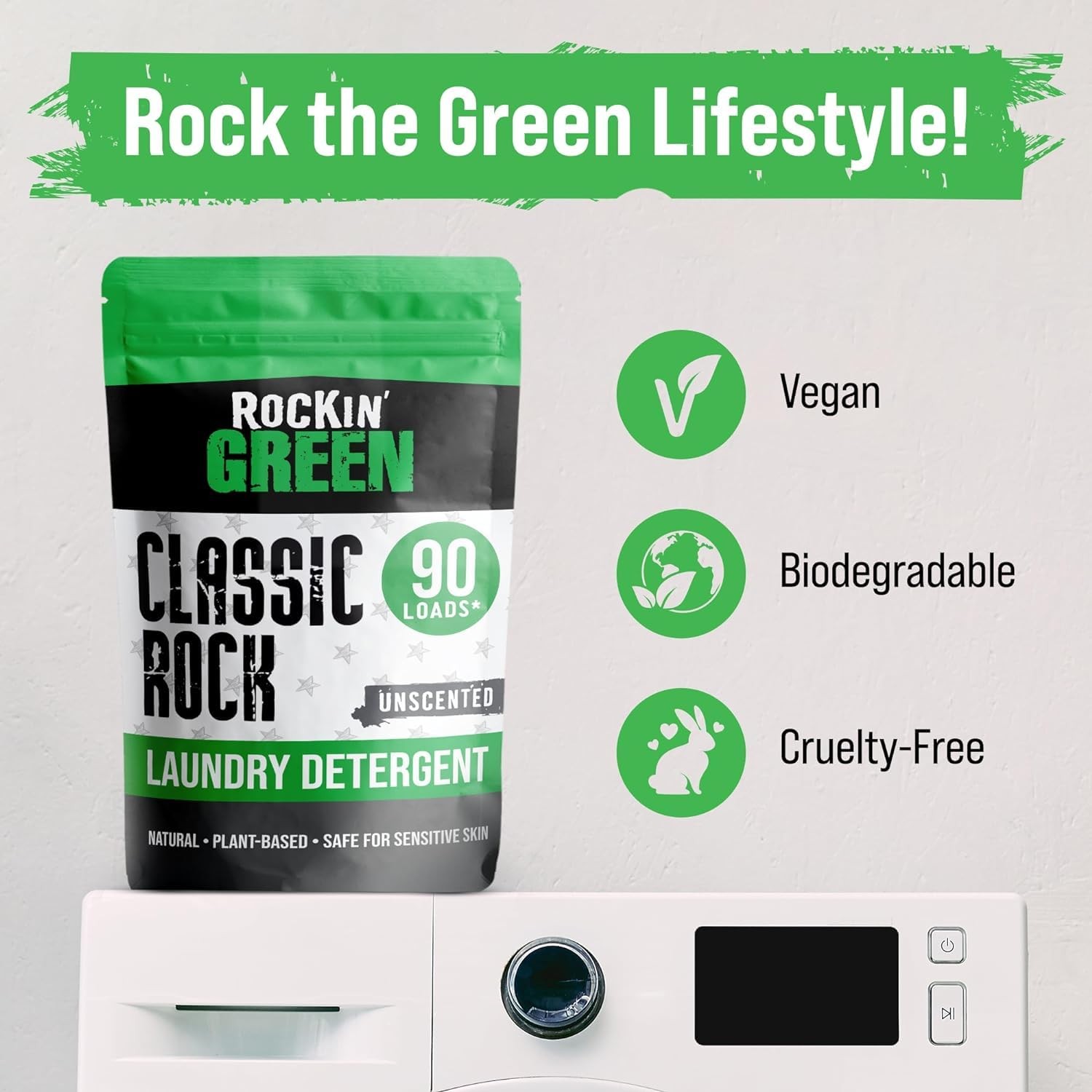 Rockin’ Green Classic Rock Laundry Detergent Powder (90 90 Loads, Unscented