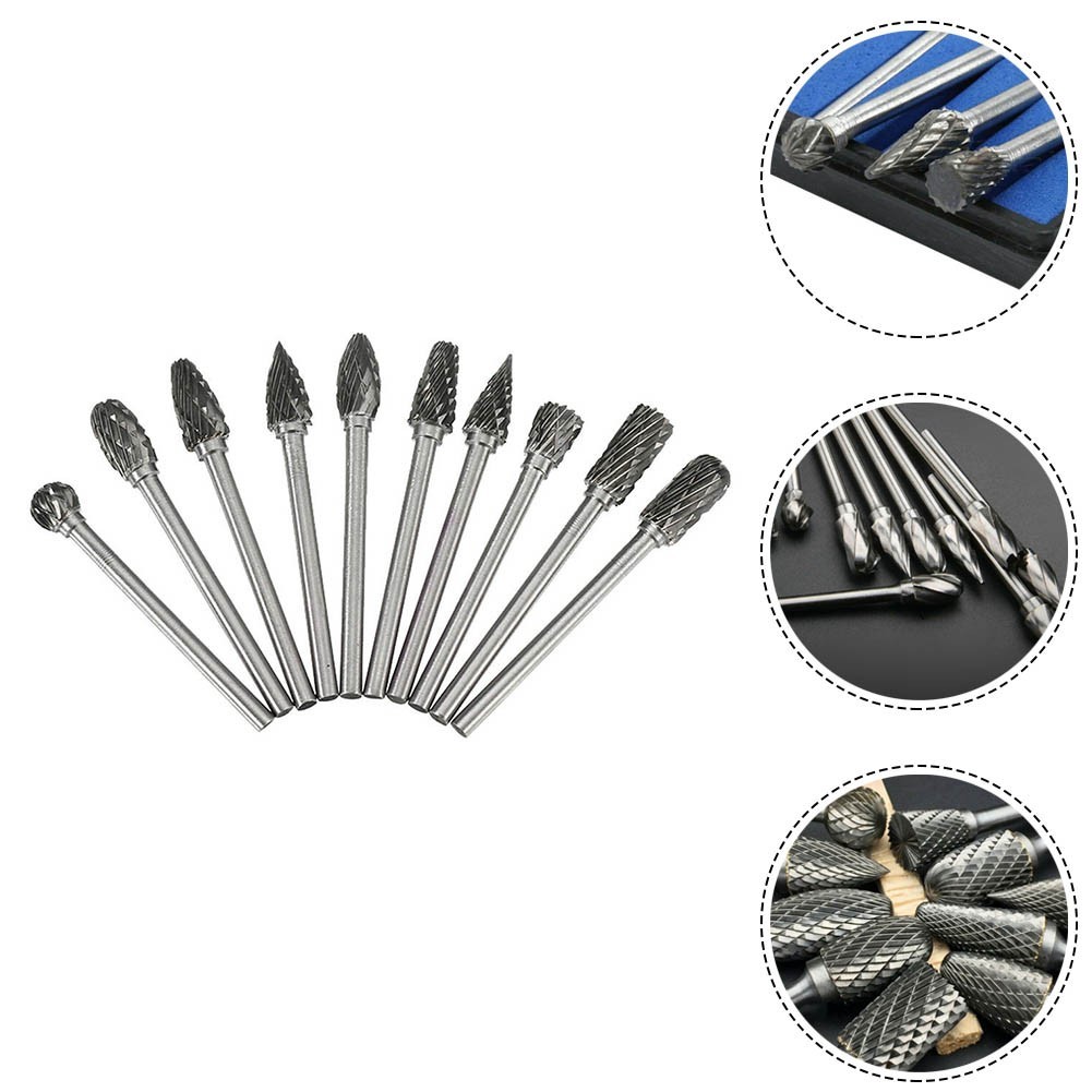 10pcs 1/8?? Shank Carbide Burr Set Burrs For Aluminum Die Grinder Bit Pack New