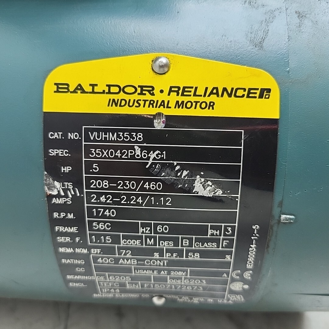 Baldor VUHM3538 .5 Hp 1740 Rpm 3Ph 60Hz 56C TEFC Industrial Motor Used