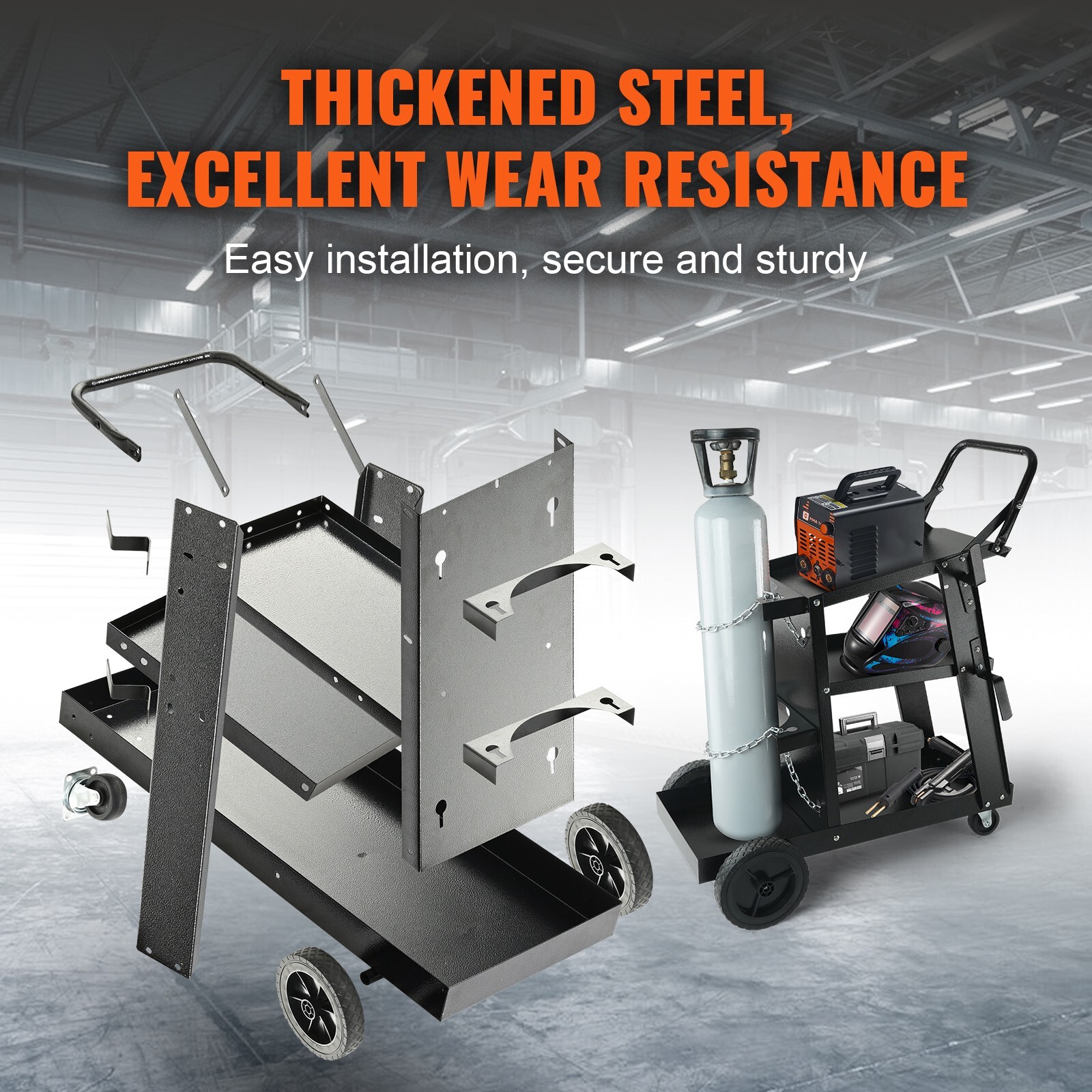Welding Cart 3-Tier 400 LBS Welder Welding Cart with 360° Swivel Wheels