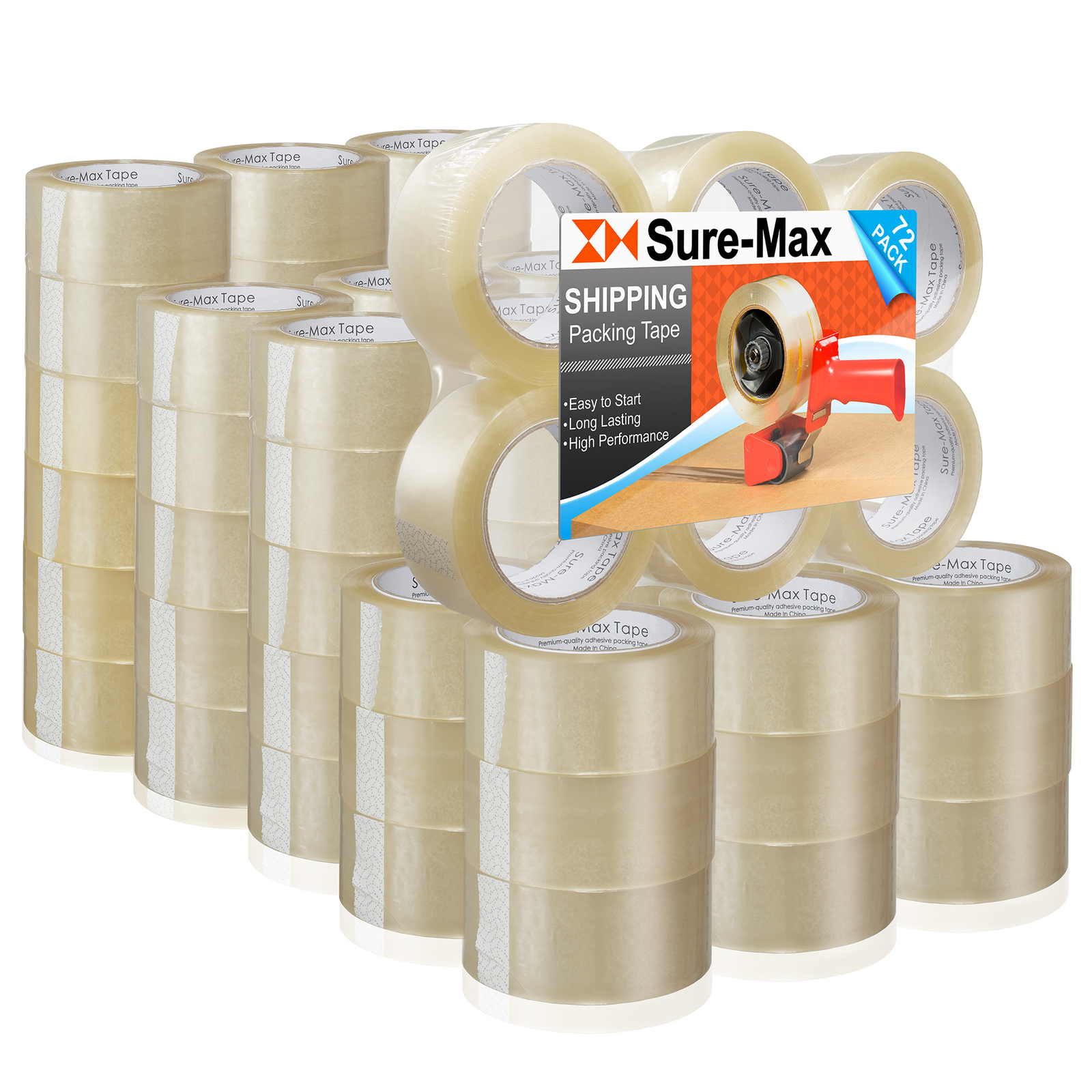 72 Rolls Carton Sealing Clear Packing Tape Box Shipping- 1.8 mil 2″ x 110 Yards