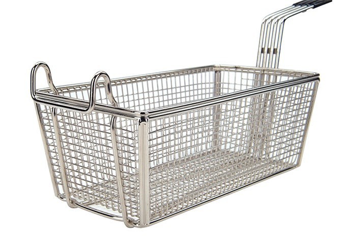 Winco FB-30 13-1/4 x 6-1/2 Rectangle Fry Basket Green Non Slip Coated Handle