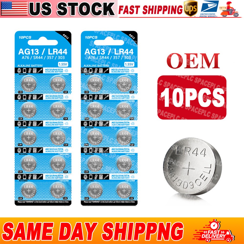 10Pcs AG13 LR44 A76 357 357A LR1154 SR1154 SR44 1.5V Button Battery Coin Cell
