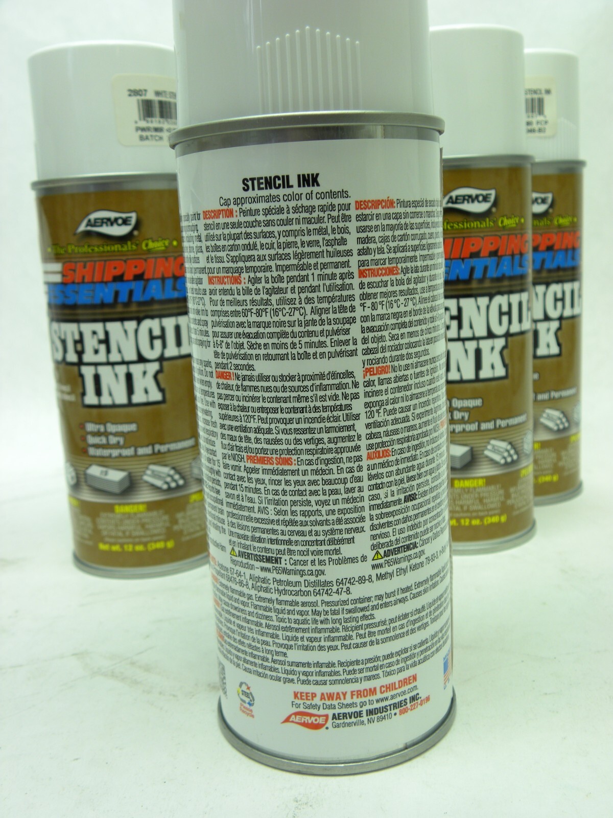 6 PACK – AERVOE – Shipping Essentials Stencil Ink Paint WHITE Aerosol Spray Can