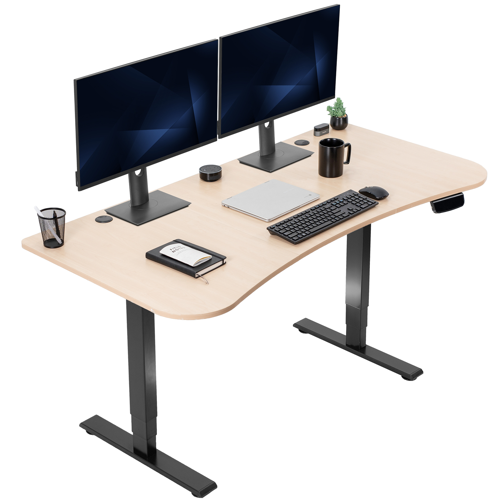 VIVO Light Wood / Black 63” x 32” Electric Height Adjustable Stand Up Desk
