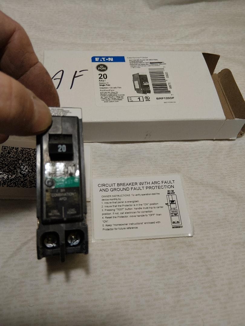 EATON BR SERIES COMBINATION AFCI ARC FAULT 1 POLE 20 AMP BREAKER BRP120AF NEW
