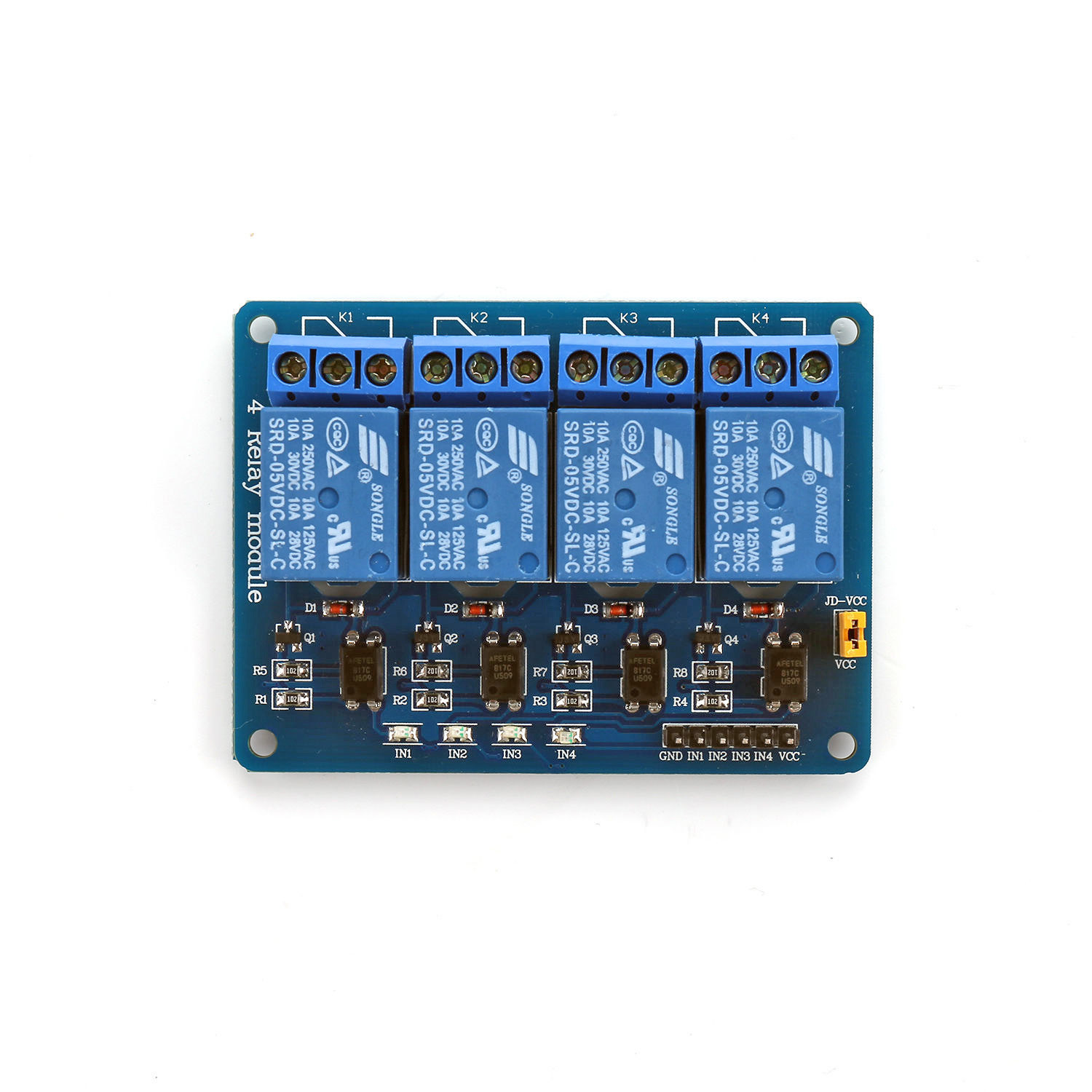 4 Channel 5V Relay Module 250V 10A Relays for Arduino, Automation & IoT