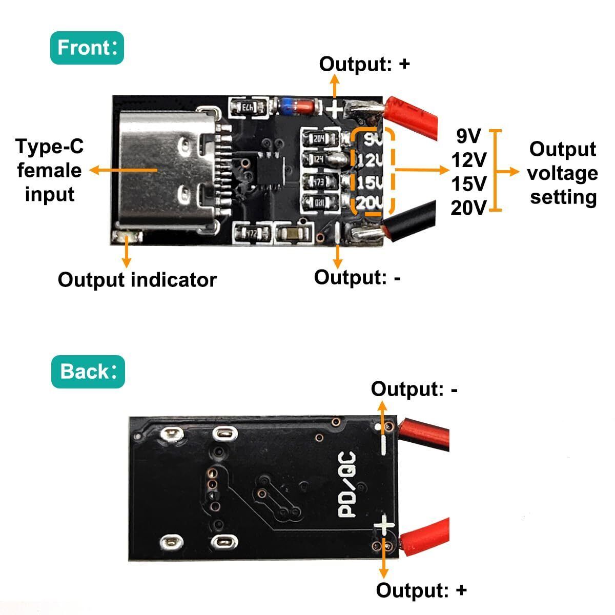 5/10PCS USB-C PD QC Decoy Board Trigger 9/12/15/20V Adjustable Volt Power Module