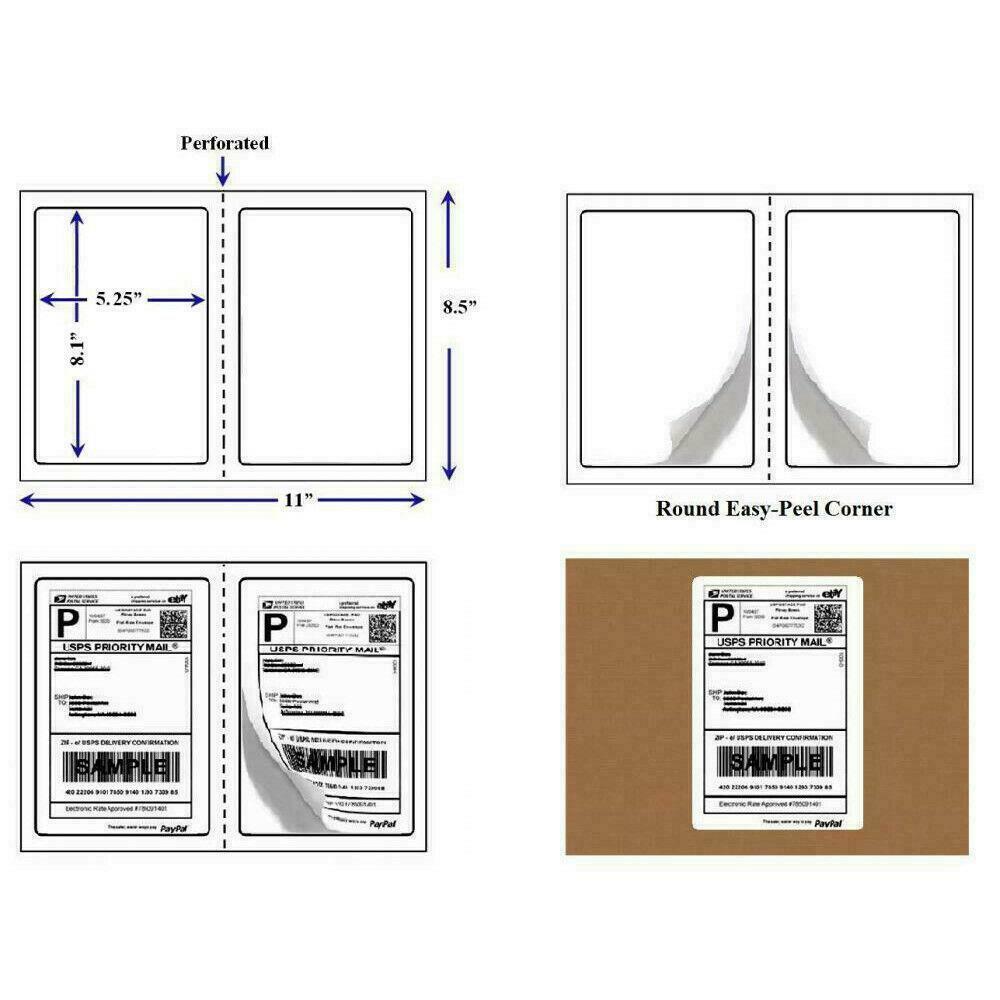 4000 Premium 2 Per Sheet Shipping Labels Blank 8.5″x5.5″ Self Adhesive UPS