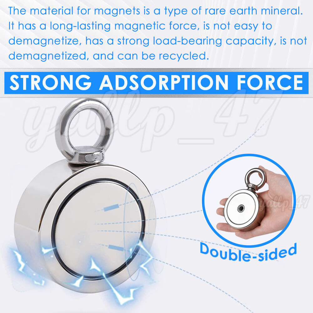 700LBS Fishing Magnet Rope Kit Double Sided Strong Neodymium Searching Treasure