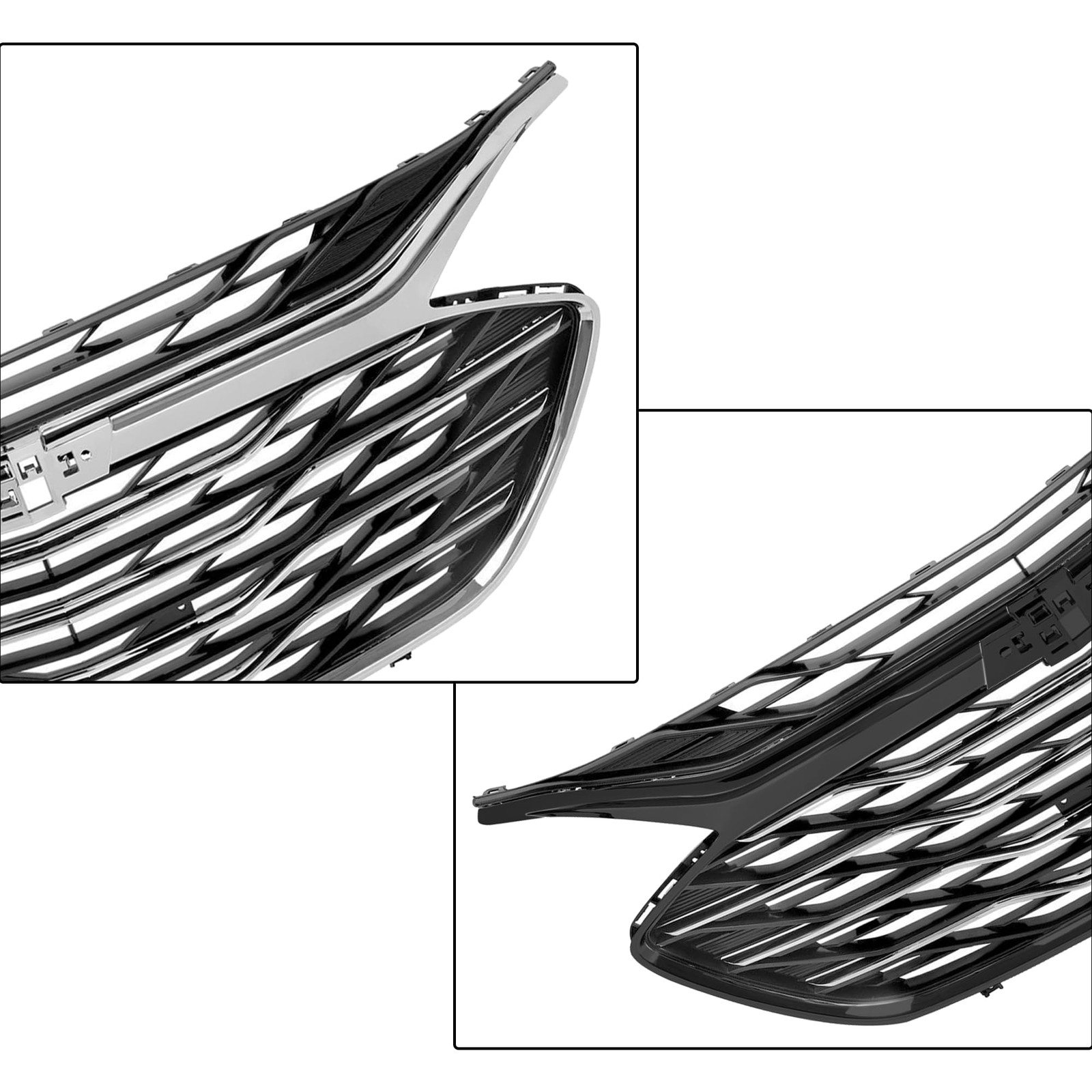 3PCS Front Upper Grille Lower Grill Chrome Molding For 2019-2023 Chevy Malibu