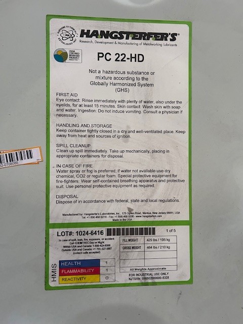 HANGSTERFER’S PC22HD HEAVY DUTY CUTTING OIL CHLORINATED & SULF 55 GAL DRUM USA