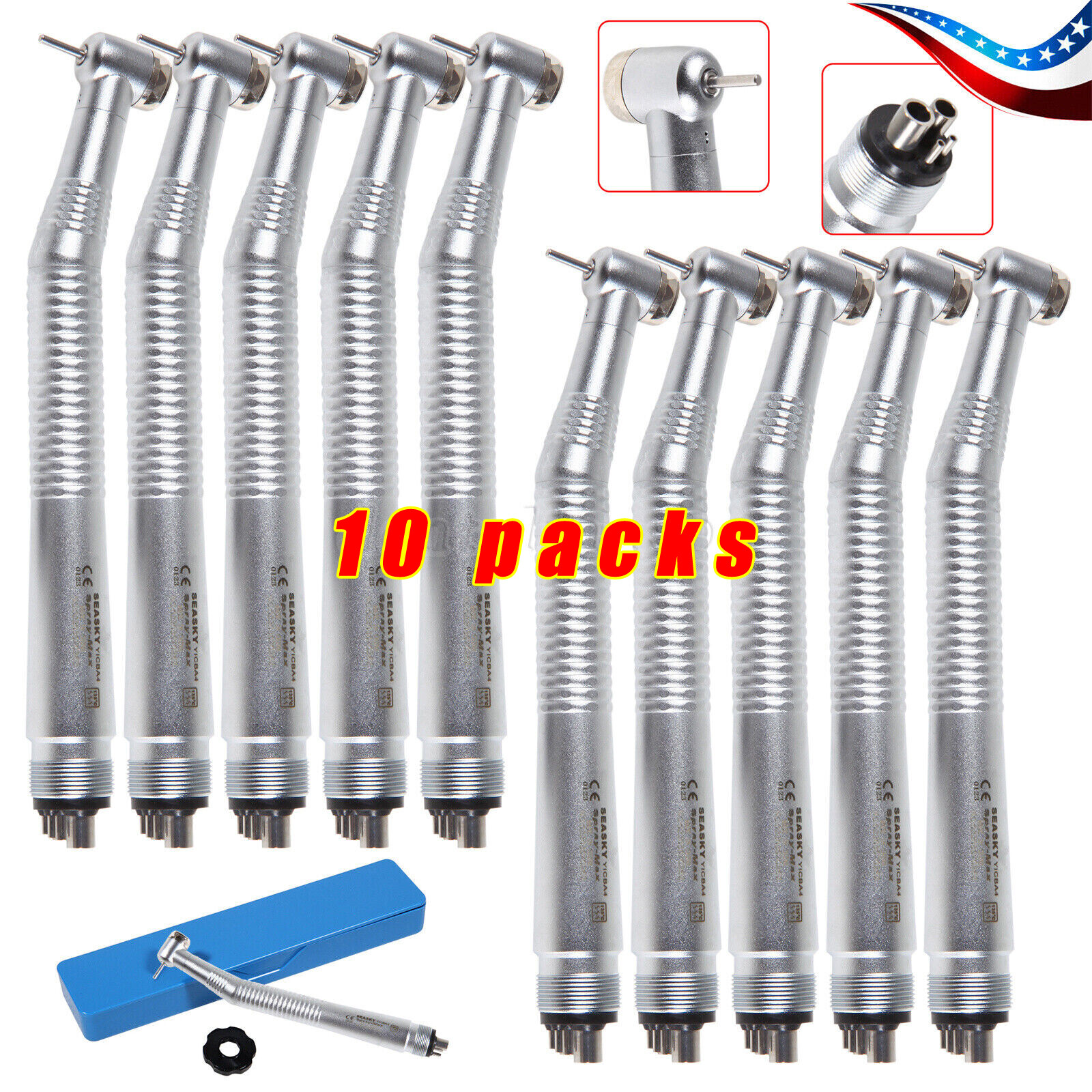 10 Pcs Seasky NSK PANA MAX Style Dental High Speed Turbine Handpiece Push 4Holes