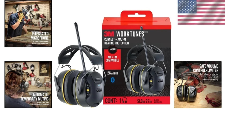 3M WorkTunes Connect Wireless Hearing Protector with Standard, Black