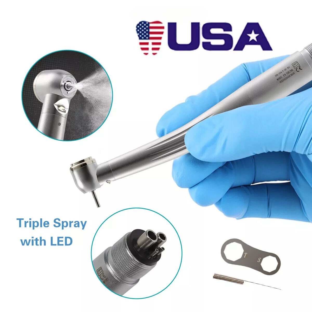 Dental High Speed air Turbine Push Button 4 Holes Handpiece with Led Fiber Optic