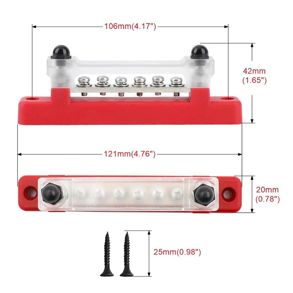 6 Way Bus Bar Terminal 150A Screws Power Distribution Battery Block For Car Boat