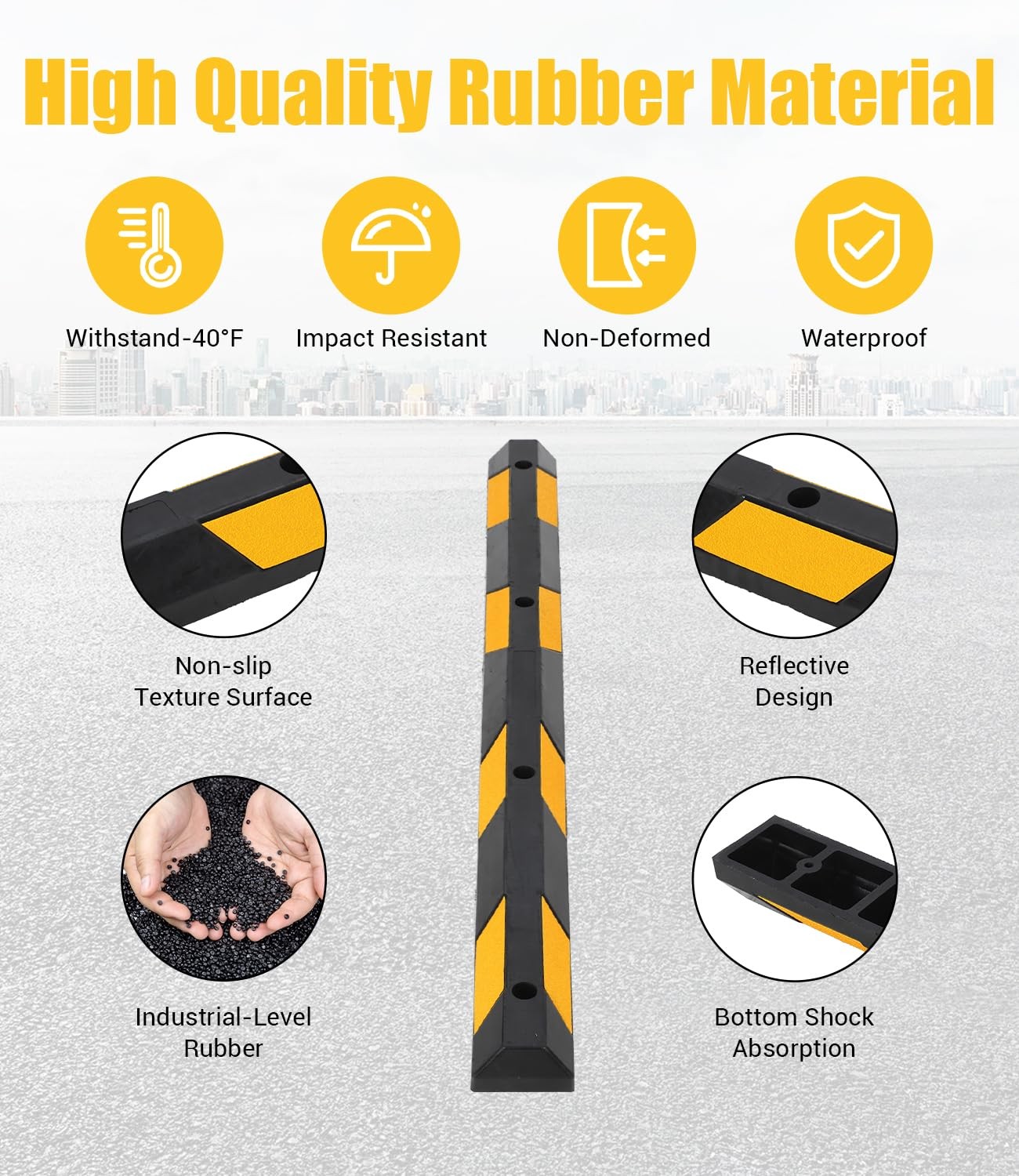 2 PCS 72″ Rubber Parking Curb Heavy Duty Parking Lot Stopper Truck Floor Stopper