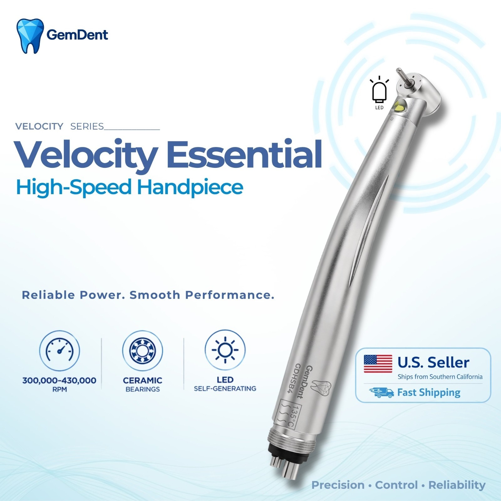 GemDent Dental Fiber Optic E-generator LED High Speed Handpiece 3 Spray 4 Hole