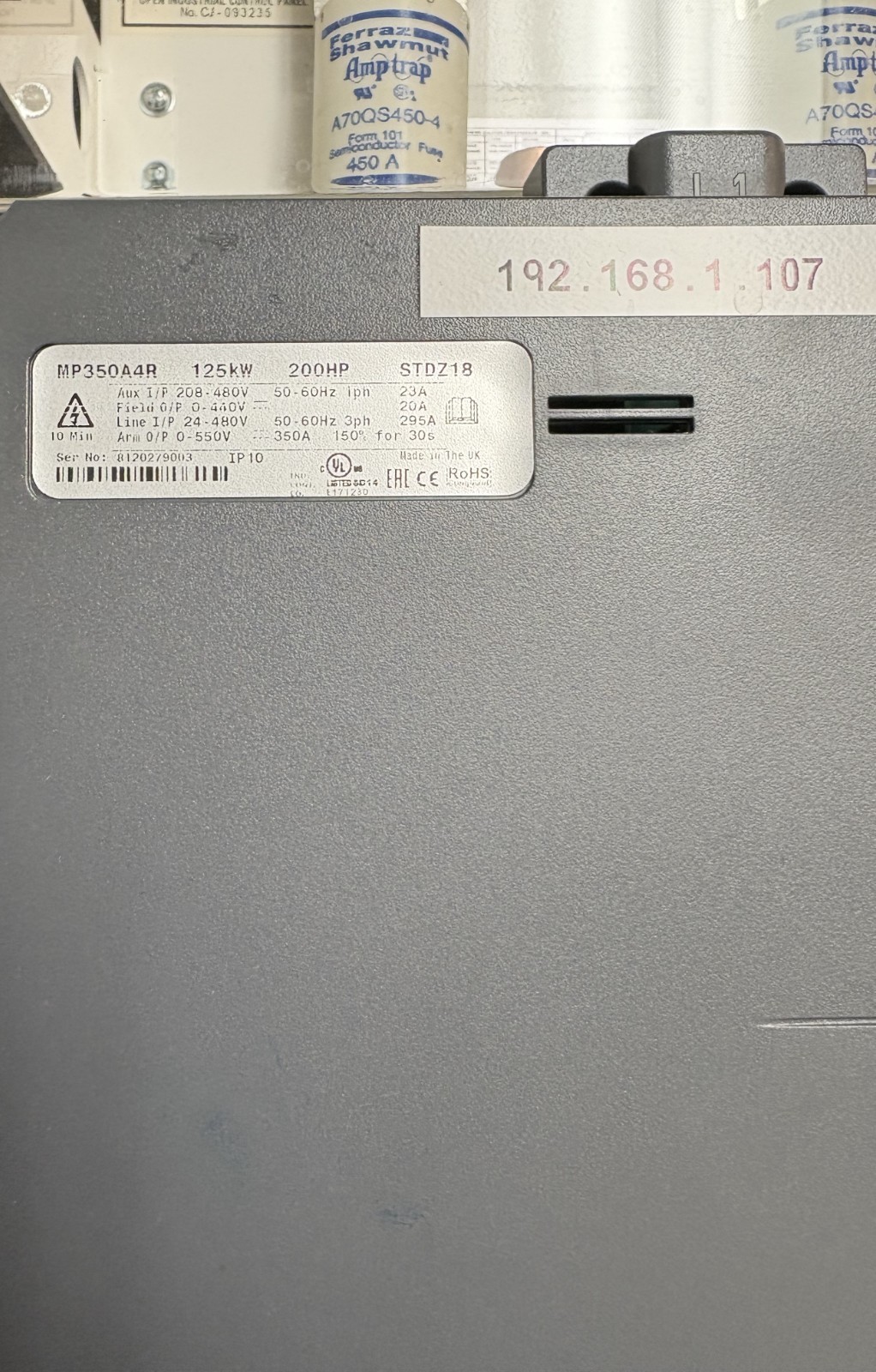 Control Techniques/Emerson DC Drive MP350A4R 125kW 480v 200HP -Pre-Owned