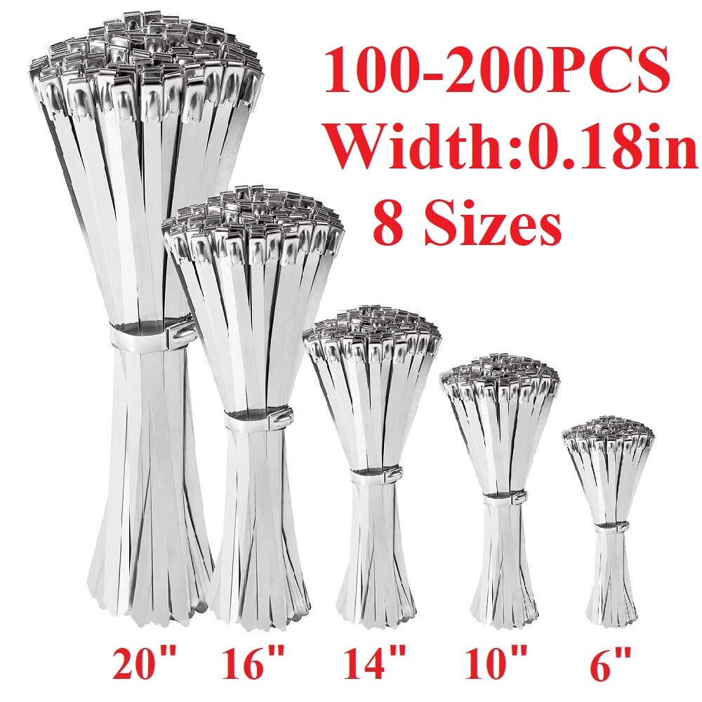 100 PCS 6″-20″ Metal Zip Ties Stainless Steel Heavy Duty Self-Locking Cable Ties